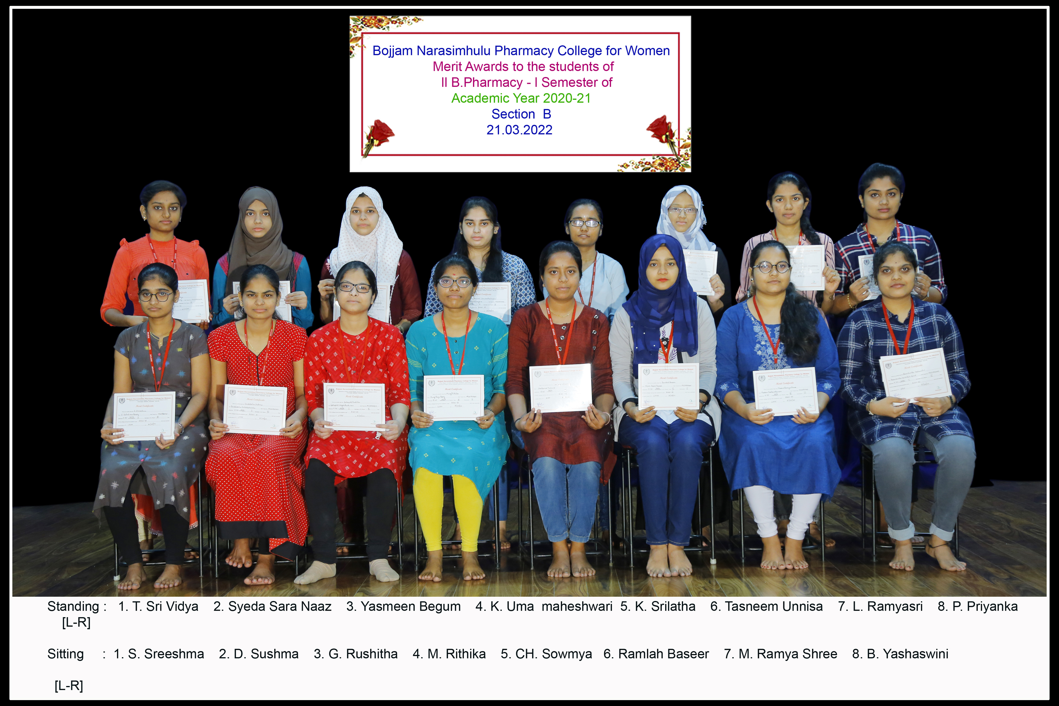Merit awards to the students of II year I Semester for the Academic year 2020-21